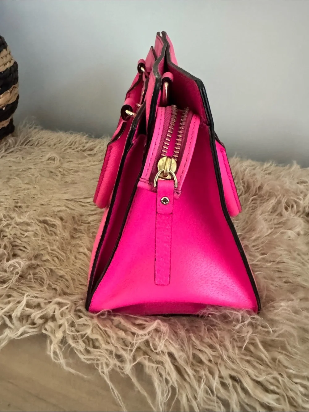 kate spade Bright Pink Leather Shoulder Bag with Gold Hardware